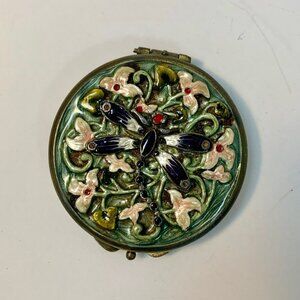 Vintage Cloisonne Dragonfly Mirrored Compact Boho.